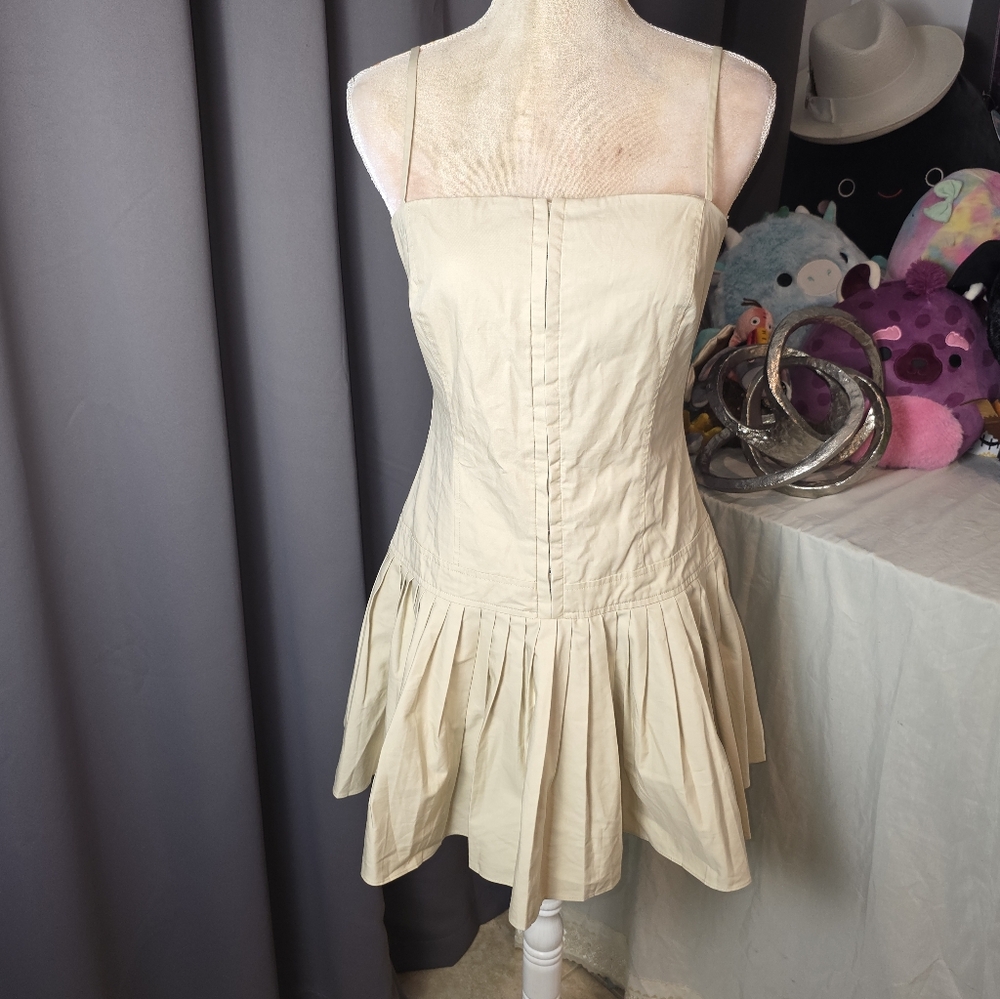 Anthropologie‎ Mare Mare Taupe Mini Dress Small NWT Pleated Fit & Flare Cotton